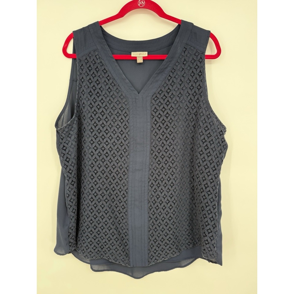 Roz & Ali Navy Blue Tank with lace overlay in front